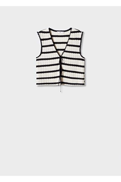 MANGO Woman Ριγέ τοπ από δαντέλα