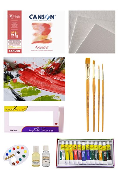 okulima Canson Figueras 19x25cm Blok 290gr 10 Yp Gold Taklon Short Fırça Fanart 12x12 Yağlı Boya Seti