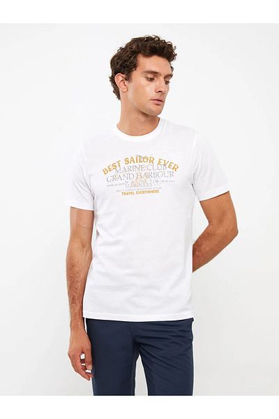 LC Waikiki LCWAIKIKI Klassisches, kurzärmliges, bedrucktes Herren-T-Shirt aus gekämmter Baumwolle mit Rundhalsausschnitt
