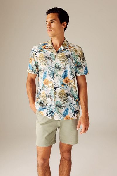 DeFacto Regular Fit Apache Collar Printed Combed Cotton Short Sleeve Shirt A4655ax23hs