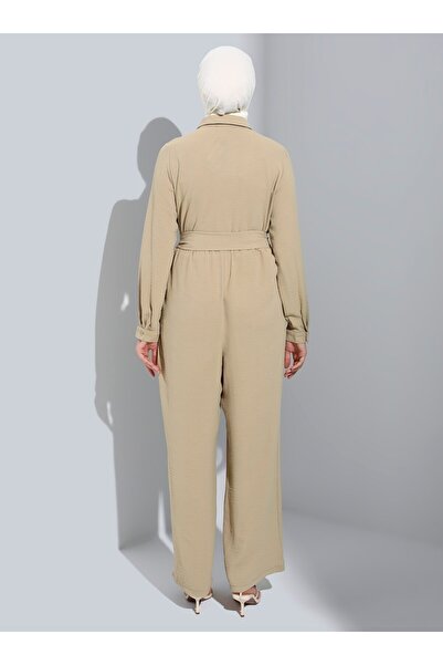 Refka Aerobin Button Detailed Belted Jumpsuit - Green - Casual