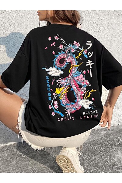 Machetta Καλοκαιρινό βαμβακερό μπλουζάκι με στάμπα μεγάλου μεγέθους Dragon μπροστά και πίσω