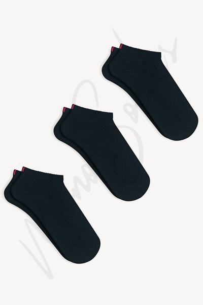 lesepri 3-Piece Red Detailed Basic Cotton Booties Socks