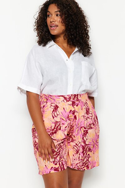 Plus Size High Waisted Distressed Bermuda Shorts in Blue Denim