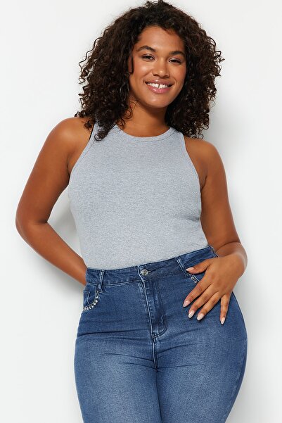 Trendyol Curve Gray Melange Halter Collar Basic Knitted Tank Top TBBSS23CV00001