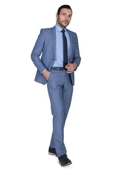 Buenza Erkek Mavi Slim Fit Takım Elbise