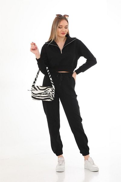 WestBound Crop Trend Casual Γυναικείο Αθλητικό Σετ ΜΑΥΡΟ