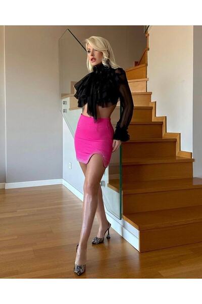 DİVKA Divka Yırtmaçlı Mini Etek