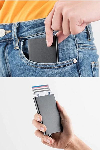 fitfiyat Προστασία RFID θήκης πιστωτικής κάρτας αλουμινίου με αυτόματο μηχανισμό