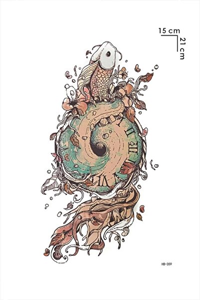 Barly Saat Ve Balık Geçici Dövme Tattoo