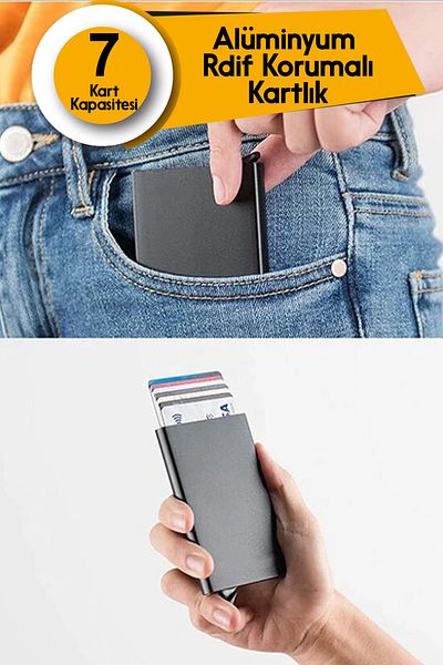 fitfiyat Θήκη πιστωτικής κάρτας με προστασία RFID από αλουμίνιο με μαύρο αυτόματο μηχανισμό