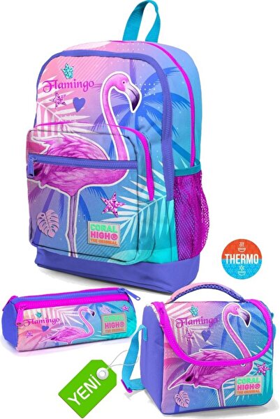 Coral High Lavanta Pembe Flamingo Desenli Okul Çantası,Thermo Beslenme,Kalem ...