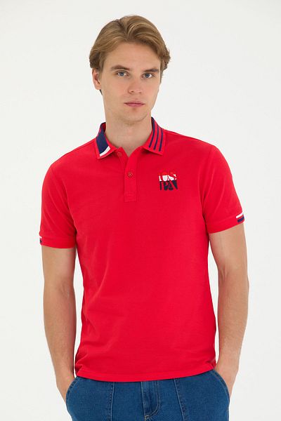 U.S. Polo Assn. BAZA. POLO BĂRBAȚI GULER POLO TRIUC SLIMFIT 1573609   COMMANDĂ 030 ROSU