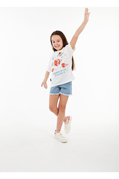 BOBBY JR KİDSWEAR Fată tricou Planed cu imprimeu Ecru