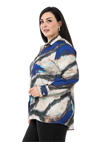 DISENTIS MODEST Сорочка великого розміру з батиковим візерунком, сатейн, темно-синя