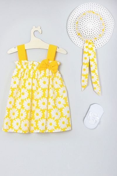 ADABEBEK Flower Patterned Dress with Hat, Ballerina Socks Set 010