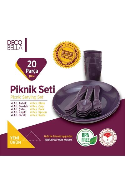 devigo Mürdüm 4 Kişilik 20 Parça Piknik Seti Dayanıklı Özel Tasarım 4 Renk Se...