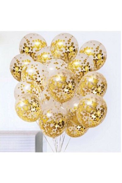 aşkın concept Set of 10 Transparent Balloons with Gold Confetti