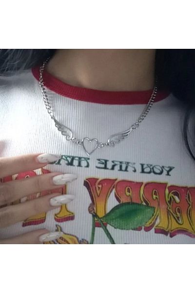 Köstebek Harajuku Fashion Angel Winged Heart Necklace