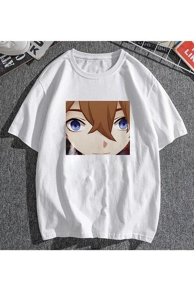 Touz Tricou supradimensionat unisex alb cu imprimeu Blunt Blunt Genshin Impact