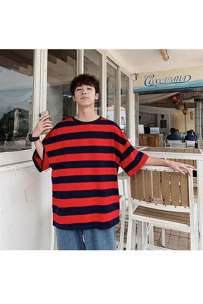 Touz Blunt Blunt Red Black Striped Unisex Oversize T-Shirt