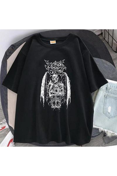 Touz Unisex Black Oversize T-shirt - Blunt Gothic Devil Printed