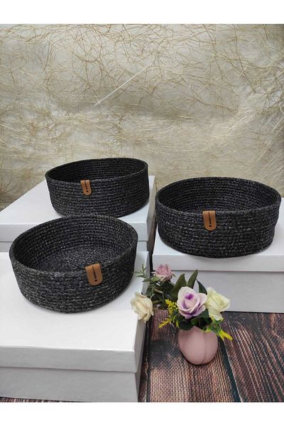 Çt Çeyizci Tekstil 3-Piece Multipurpose Wicker Basket, Bread Basket, Kitchen Basket