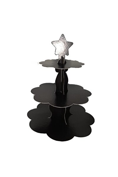 aşkın concept Düz Siyah Kek Standı Kara Karton Cup Cake Standı 3 Katlı Pirami...