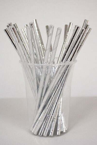 aşkın concept Kağıt Pipet Metalize Gümüş 22 cm 25li