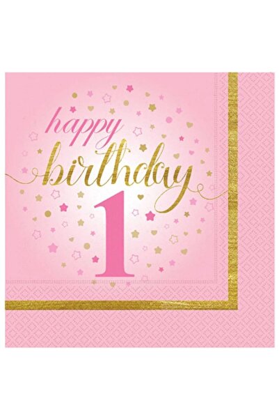 aşkın concept 1 Yaş Gold Detaylı Happy Birthday Kağıt Peçete 20 Adet Pembe