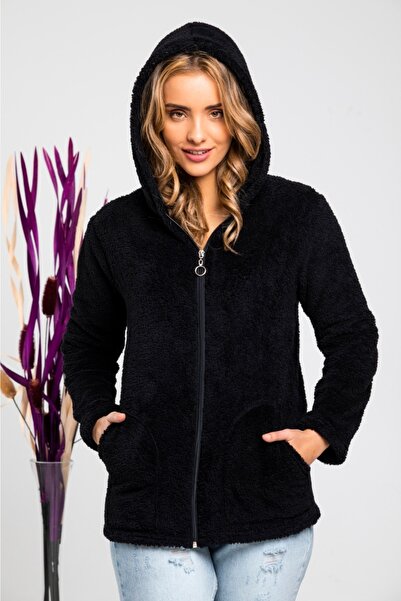 MODA VUSLAT Siyah Fermuarlı Polar Hırka