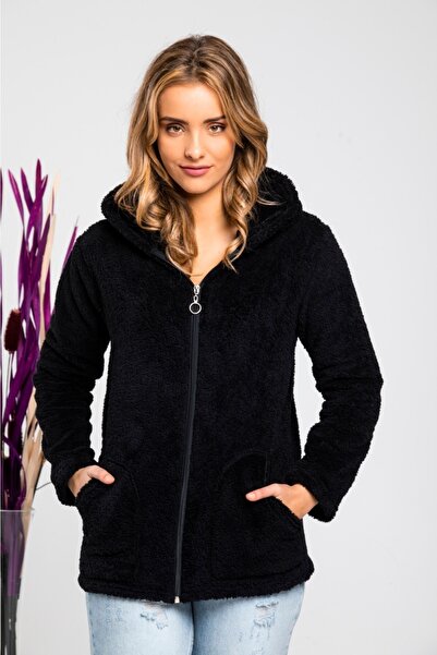 MODA VUSLAT Siyah Fermuarlı Polar Hırka