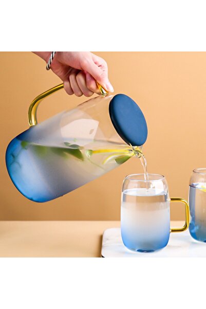 behila Blue Life Borosilikat Cam Sürahi 1500 Ml Isıya Dayanıklı Trend Cam Sürahi