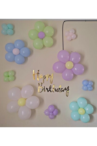 Partifabrik Macaron Colors Daisy Party Set with Happy Birthday Gift