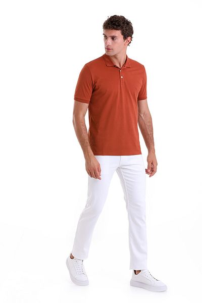 Hatemoğlu Brown Comfort Fit Plain 100% Cotton Polo Collar T-Shirt
