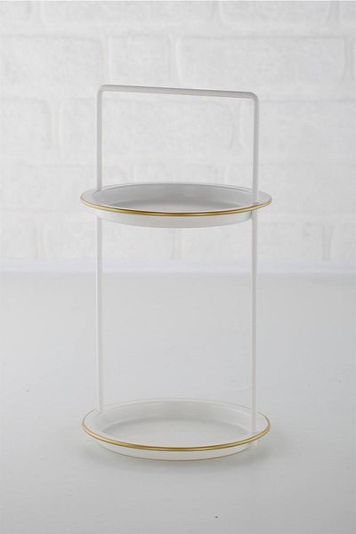 ANJEAHOME 2-Layer Galvanized Knitted Water Bowl - White and Gold Edge, 18X34 cm
