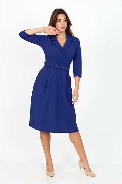 Neşeli Butik Rochie de damă cu centură detaliată cu lungime midi Dks016