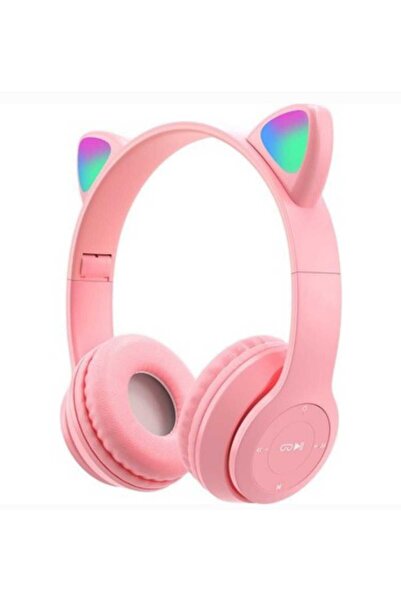 Genel Markalar Kafa üstü P47M kablosuz kulaklık sevimli kedi ile LED Stereo t...