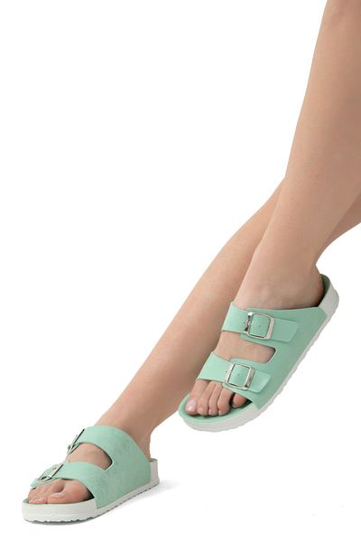 MODANTY Βιέννη Soft Water Green Double Buckle Summer Casual Hospital Cook Nurse Beach Slippers