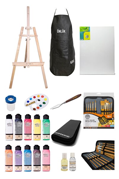 okulima Artdeco 140 ml Akrilik Boya Gold Taklon 10`lu Çantalı Fırça Profesyon...