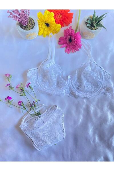 lucifer underwear Kadın Beyaz Dantelli Sütyen Takımı - Bralet Danbl001