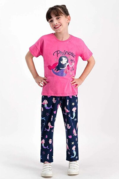 ROLY POLY Rolypoly Kız Çocuk Pijama Takımı Yarım Kol Denizkızı Princess Desenli Süprem Rpoly17531