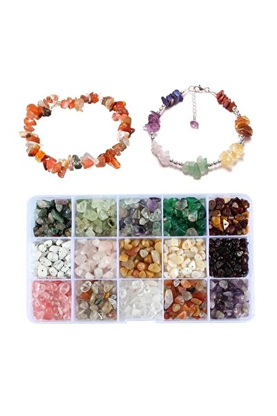 HASAN ERDOĞAN 15 Çeşit Kırık Doğal Taş Seti Takı Yapım Seti Hobi Malzemeleri