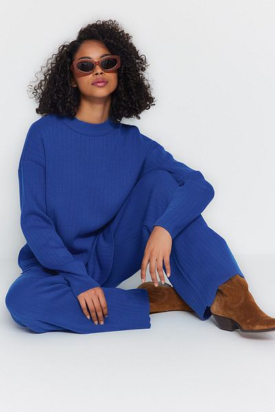 Trendyol Collection Indigo Basic kötöttáru alsó-felső szett - széles szabású TWOAW23AU00255