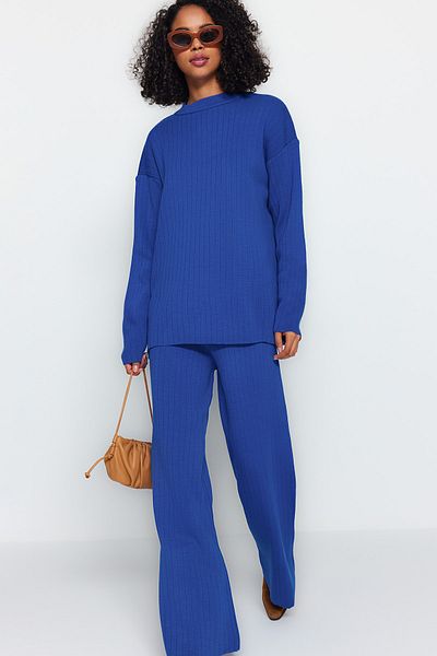 Trendyol Collection Indigo Basic kötöttáru alsó-felső szett - széles szabású TWOAW23AU00255