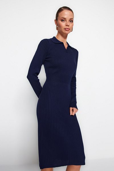 Trendyol Collection Sötétkék Midi kötöttáru póló nyakú ruha TWOAW22EL1376