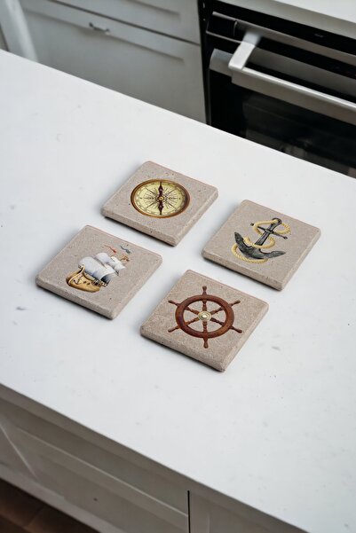 Baumatelier مجموعة مكونة من 4 قطع من قواعد أكواب الترافرتين المصنوعة من الحجر...