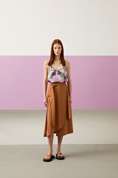 Jus De Pommes CAMEL KEMERLİ ASİMETRİK KESİM MİDİ BOY ETEK