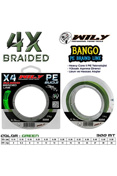 Wily Bango zelena ribolovna struna - 4 sloja, 300 m, 0,20-300 m