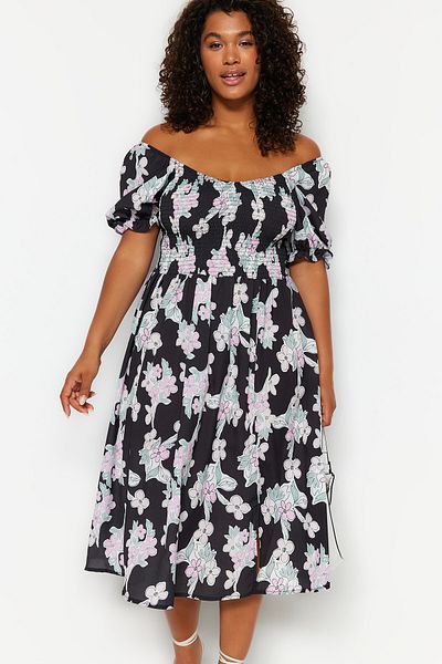Trendyol Curve Multicolored Flower Patterned Woven Dress TBBSS23AH00213